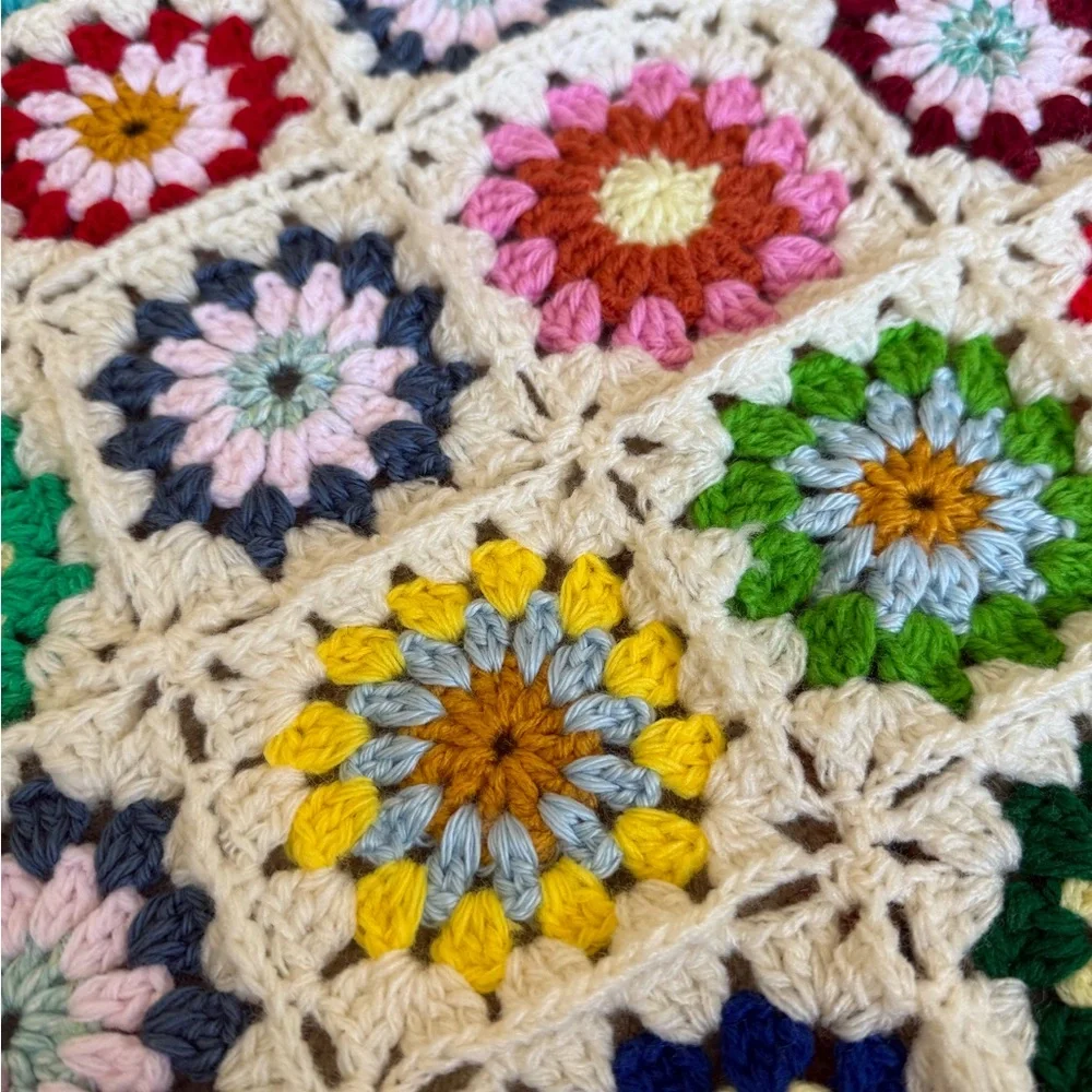 Granny square flower Blanket throw afghan 87” x 87”